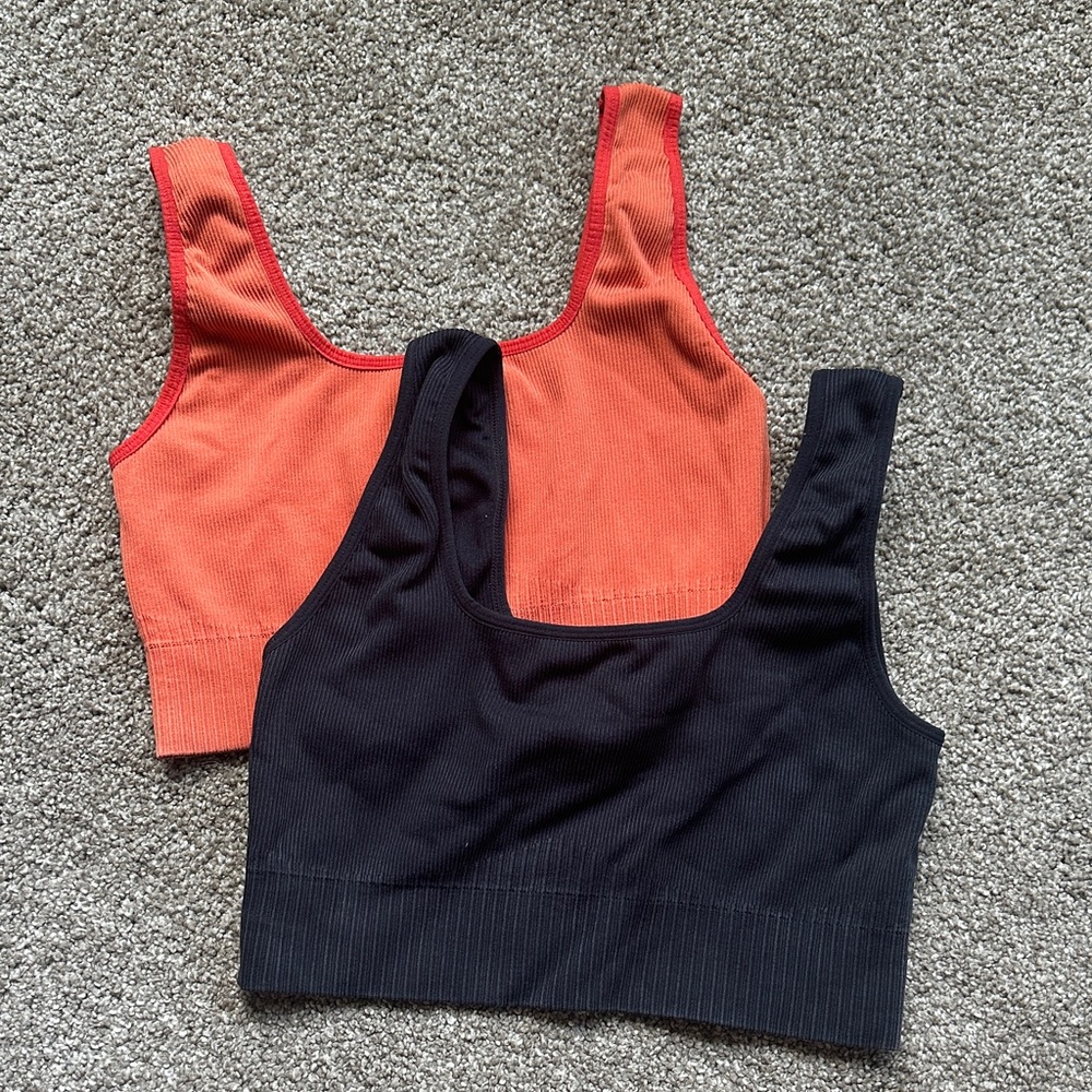 JoyLab Ribbed Sports Bras - Charcoal and Coral